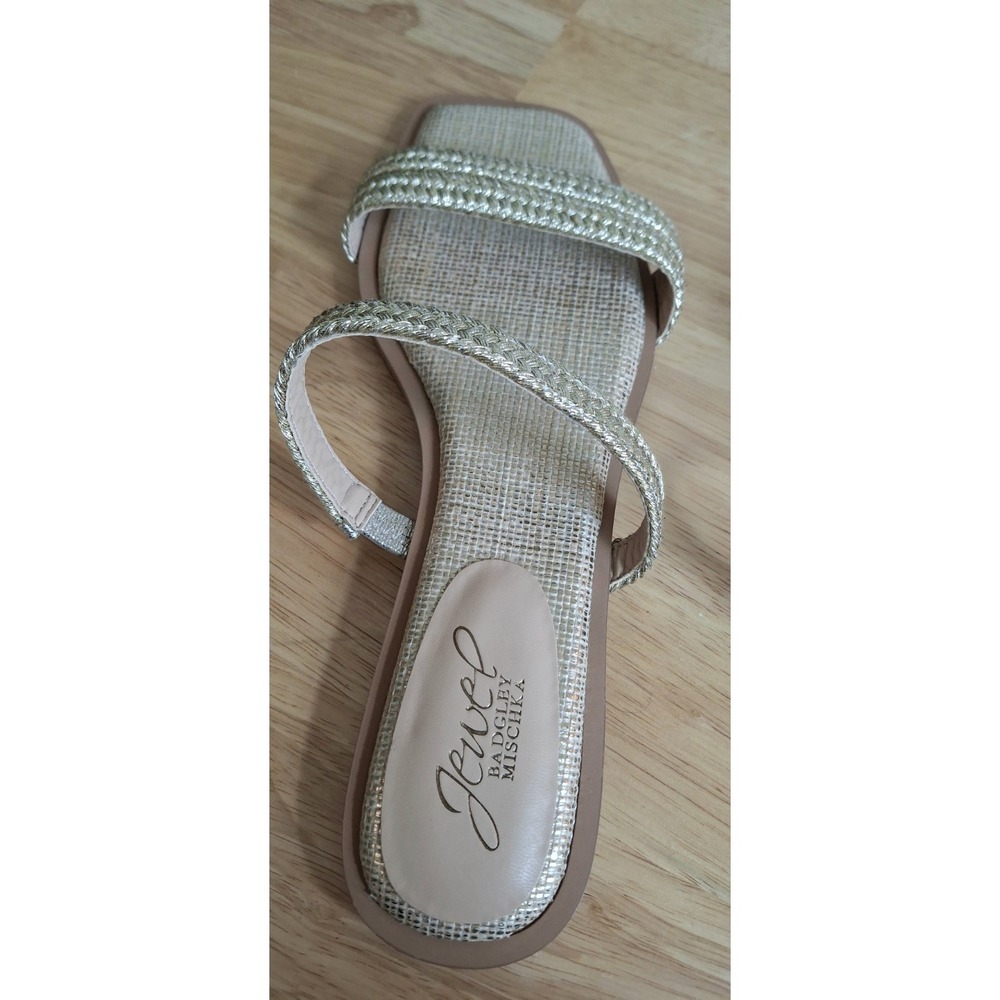Badgley Mischka Jewel Helena Flat Summer Sandal Gold Strappy Size 8.5 - Picture 5 of 7